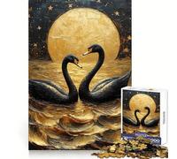 Rompecabezas de 1000 Piezas Cisnes Negros Bajo la Luna Dorada para Adultos y Adolescentes Ideal para Relajarse y Pensar Bordes definidos Navidad (50x75cm)