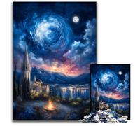 Rompecabezas de 1000 Piezas: Ciudad Antigua bajo el Cielo Nocturno Rompecabezas de cartón Juegos educativos Mejora el Amor en Pareja para Mayores de 14 años 26x38cm