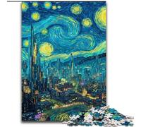 Rompecabezas de 1000 Piezas Ciudad bajo el Cielo Nocturno para Adolescentes Un Juego desafiante, Toda la Familia (26x38cm)