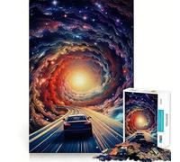 Rompecabezas de 1000 Piezas Coche conduciendo a través de la Galaxia,Juego de Borde, Juego cognitivo,Juego Lento,Divertido,decoración navideña (38x52cm)