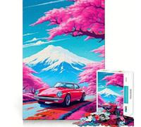 Rompecabezas de 1000 Piezas Coches Rojos Entre cerezos en Flor para Adultos Juguete de lógica Mental Tiempo de relajación Corte Firme (38x52cm)