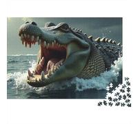 Rompecabezas de 1000 Piezas Cocodrilo en el océano. Un cocodrilo Gigante en el mar para Juegos educativos para Adultos. Hermosa decoración. Difícil. de cumpleaños desafiantes. 52 x 38 cm
