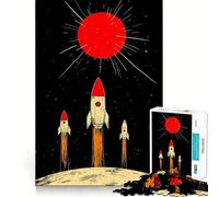 Rompecabezas de 1000 Piezas Cohetes Retro Lanzamiento al Sol Rojo para Adolescentes Juguete de lógica para Relajarse mentalmente Bordes definidos Regalo Elegante (38x52cm)