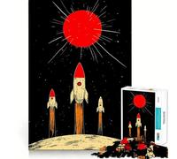 Rompecabezas de 1000 Piezas Cohetes Retro Lanzamiento hacia Sol Rojo para Adultos Juguete Intelectual Diversión Relajante Corte Preciso (50x75cm)