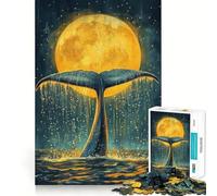 Rompecabezas de 1000 Piezas Cola de Ballena bajo la Luna Juguete Que desafía la Mente Troquelado de Alta precisión Divertido Reto para Pasar el Tiempo (38x52cm)