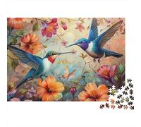 Rompecabezas de 1000 Piezas Colibríes en Flor: Dos colibríes y Flores. Juegos educativos para Adultos. Hermoso desafío Decorativo. Alta dificultad. Regalos de cumpleaños. 52 x 38 cm / 1000 Piezas.