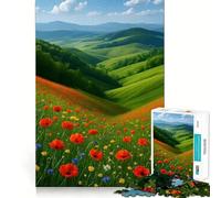 Rompecabezas de 1000 Piezas Colinas onduladas con Amapolas para Adolescentes, Juguete de lógica Resistente, Tiempo Sereno, Borde Transparente, Regalo Creativo (38x26cm)