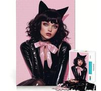Rompecabezas de 1000 Piezas,Color Negro y Rosa,con Forma de Gatito,Bordes Finos,Ideal para Manualidades,Actividades Creativas,Entretenimiento y como Regalo de cumpleaños 38x52cm