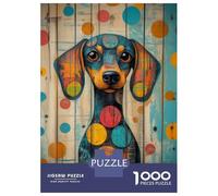 Rompecabezas De 1000 Piezas - Colorful Dachshund Portrait on Wood Sausage Dog Wall Art Rompecabezas Juego De Ingenio Decoración De Pared Oferta como Regalos para Toda La Familia 52x38cm/1000pcs