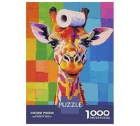 Rompecabezas De 1000 Piezas Colorful Giraffe with Toilet Paper Hat Rompecabezas para Adultos Juegos Relajantes Decoración del Hogar Cumpleaños Y Navidad 38x26cm/1000pcs