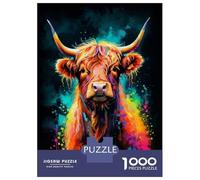 Rompecabezas De 1000 Piezas Colorful Highland Cow Neon Rompecabezas para Adultos Juego De Ingenio Análisis Y Lógica Cumpleaños 70x50cm/1000pcs