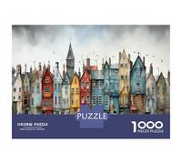 Rompecabezas De 1000 Piezas Colorful Houses in The Rain Rompecabezas para Adultos Juego Práctico Vacaciones En Casa Matar El Tiempo Cumpleaños 38x26cm/1000pcs