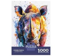 Rompecabezas De 1000 Piezas Colorful Rhino Watercolor Rompecabezas para Adultos Juego De Ingenio Análisis Y Lógica Cumpleaños 38x26cm/1000pcs