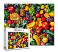 Rompecabezas de 1000 piezas coloridas con collage de frutas vegetales para adultos, rompecabezas de obras de arte veganas frescas, rompecabezas de verduras, rompecabezas de plantas naturales verdes,