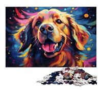 Rompecabezas de 1000 Piezas Colorido Arte psicodélico de Golden Retrievers Rompecabezas para Adultos Rompecabezas de Papel Juguete para decoración de Pared 1000 Piezas (38 x 26 cm)
