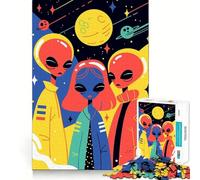 Rompecabezas de 1000 Piezas,Colorido,con adorables Hermanos alienígenas,Estilo Ciencia ficción Espacial,Arte Pop,ilustración Minimalista,articulaciones precisas,Juguete para ejercitar la Mente,Tiempo