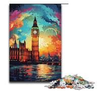 Rompecabezas de 1000 Piezas Colorido y psicodélico del Big Ben y el London Eye. Rompecabezas de Madera Juegos educativos decoración del hogar 1000 Piezas (38 x 26 cm).