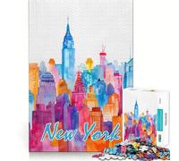 Rompecabezas de 1000 Piezas con Acuarela de la Ciudad de Nueva York para Adolescentes Juguete para desarrollar la lógica y el Sentido del Humor Pasatiempo Tranquilo Bordes Lisos (38x52cm)