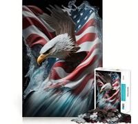 Rompecabezas de 1000 Piezas con águila Americana sobre Bandera de EE UU para Adultos Ejercicio Mental Corte de precisión Bordes Lisos Actividad Relajante para Grupos en Interiores (50x75cm)