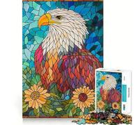 Rompecabezas de 1000 Piezas con águila de vidrieras para Adultos Rompecabezas de Memoria Disfrute del Montaje Lento de la Imagen Regalo Creativo 38x52cm