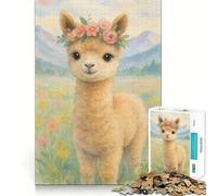 Rompecabezas de 1000 Piezas con Alpaca en Acuarela y Corona de Flores para Adultos Juego de Memoria Cerebral Encaje Huecos Actividad Relajante para un Descanso Mental (50x75cm)