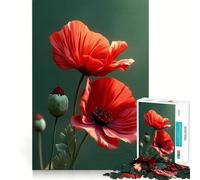 Rompecabezas de 1000 Piezas con Amapolas Rojas sobre Fondo Verde para Adultos Ideal para ejercitar la Memoria y Disfrutar del Tiempo Libre Diseño para armar Colección de Arte (38x26cm)