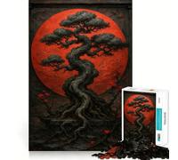 Rompecabezas de 1000 Piezas con árbol bonsái y Fondo de Luna roja Juego de construcción con articulaciones afiladas,Ideal para concentrarse,Jugar en Silencio o divertirse en cumpleaños 50x75cm