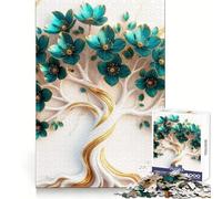 Rompecabezas de 1000 Piezas con árbol Floral Turquesa sobre mármol para Adultos Entrenamiento de concentración Disfrute Tranquilo Uniones firmes (38x26cm)