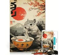 Rompecabezas de 1000 Piezas con Ardilla Comiendo Ramen y Paisaje japonés para Adultos Juguete para ejercitar la Mente, aliviar el estrés, diseño Elegante para armar, 38x26cm