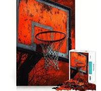 Rompecabezas de 1000 Piezas con aro de Baloncesto Desgastado sobre Cielo Rojo para Adolescentes Diversión conexión Limpia y sin Fisuras Actividad grupal Relajante para Interiores (38x52cm)