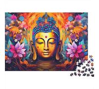 Rompecabezas de 1000 Piezas con Arte Floral de Buda. Arte Colorido de la Cabeza de Buda para Adultos. Juego Educativo. Difícil y desafiante.70x50cm.