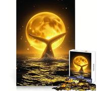 Rompecabezas de 1000 piezas con ballena celestial salpicando agua en una noche de océano a la luz de la luna para adultos Ideal para relajarse y concentrarse Corte suave Un regalo encantador (38x52cm)