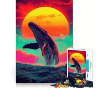 Rompecabezas de 1000 Piezas con Ballena Saltando al Atardecer Juguete de construcción Focus Building Ensamblaje Firme y Seguro Juguete de Entretenimiento para Interiores (38x52cm)