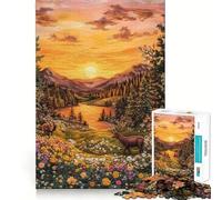 Rompecabezas de 1000 Piezas con Bordado de Ciervo al Atardecer para Adultos, Juguete de lógica aguda, para el hogar y el Ocio, con Corte preciso, Regalo conmovedor 38x26cm