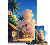 Rompecabezas de 1000 Piezas con cabañas de Playa Tropicales y Palmeras Bordes Lisos Juego Divertido y Relajante Regalo Ideal para cumpleaños (38x26cm)