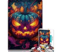 Rompecabezas de 1000 Piezas con Cabeza de Calabaza de Halloween para Adultos, Juguetes educativos para el Aprendizaje, Juegos Familiares con póster a Juego y Hoja de Trivia de 38x26cm