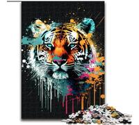 Rompecabezas de 1000 Piezas con Cabeza de Tigre de Colores para Adultos y Adolescentes, colección de Artistas, Juego Intelectual, Bellas Artes (26x38cm)