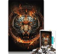 Rompecabezas de 1000 Piezas con Cabeza de Tigre de Fuego para Adolescentes y Adultos Alivia el estrés Mejora el Amor en Pareja (38x26cm)