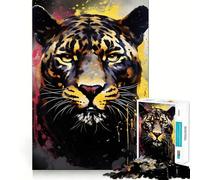 Rompecabezas de 1000 Piezas con Cabeza de Tigre en Negro y Dorado,decoración de Ajuste Limpio,Actividad para la Mente Inteligente,Juego Acogedor,Regalo Divertido de Navidad (38x52cm)