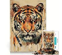 Rompecabezas de 1000 Piezas con Cabeza de Tigre sobre Fondo Grunge para Adultos Juego Inteligente para aliviar el estrés Patrón de Montaje Sorpresa navideña 38x52cm