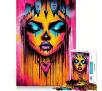 Rompecabezas de 1000 Piezas con Calavera de neón y Corazones para Adultos Juego Inteligente, Divertido y Relajante Diseño para armar Regalo Elegante (50x75cm)