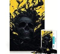 Rompecabezas de 1000 Piezas con Calavera, Humo Negro y Fondo Amarillo para Adolescentes Juguete para ejercitar la Mente, relajación Mental, diseño y Montaje Lista de Deseos de Papá Noel 38x52cm