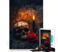 Rompecabezas de 1000 Piezas con Calavera, Rosa y Vela para Adolescentes Juguete antiestrés con Corte preciso Lista de Deseos de Papá Noel 38x52cm