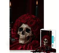 Rompecabezas de 1000 Piezas con Calavera, Rosas y Velas para Adolescentes Juguete para ejercitar la Mente, relajación Mental, diseño y Montaje Lista de Deseos de Papá Noel 38x52cm