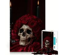 Rompecabezas de 1000 Piezas con Calavera, Rosas y Velas para Adultos Juguete de lógica Mental, antiestrés, Corte Firme, Regalo increíble 38x26cm
