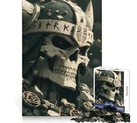 Rompecabezas de 1000 Piezas con Calavera vikinga de Piedra y runas para Adolescentes Juguete de lógica Mental para el Tiempo Libre Bordes Finos 38x26cm