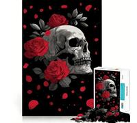 Rompecabezas de 1000 Piezas con Calavera y Rosas sobre Fondo Negro para Adolescentes Juguete antiestrés con Corte preciso Lista de Deseos de Papá Noel 38x52cm