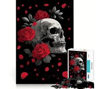 Rompecabezas de 1000 Piezas con Calavera y Rosas sobre Fondo Negro para Adolescentes Juguete cognitivo Disfruta Lentamente Borde Premium Elige tu Deseo de Papá Noel 50x75cm