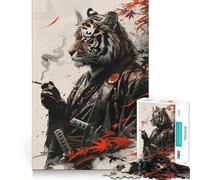 Rompecabezas de 1000 Piezas con caligrafía de samurái Tigre para Adultos y Adolescentes Juego Mental para calmar la Mente Corte preciso 38x26cm