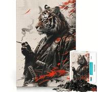 Rompecabezas de 1000 Piezas con caligrafía de samurái Tigre para Adultos y Adolescentes Juguete para el Tiempo Libre Decoración de Pared con Bordes precisos 50x75cm
